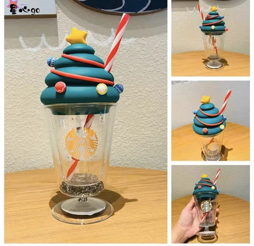 Goblet Cup Christmas Tree Ice Cream Glass Straw Cups Tumbler Gifts - Picture 4 of 4