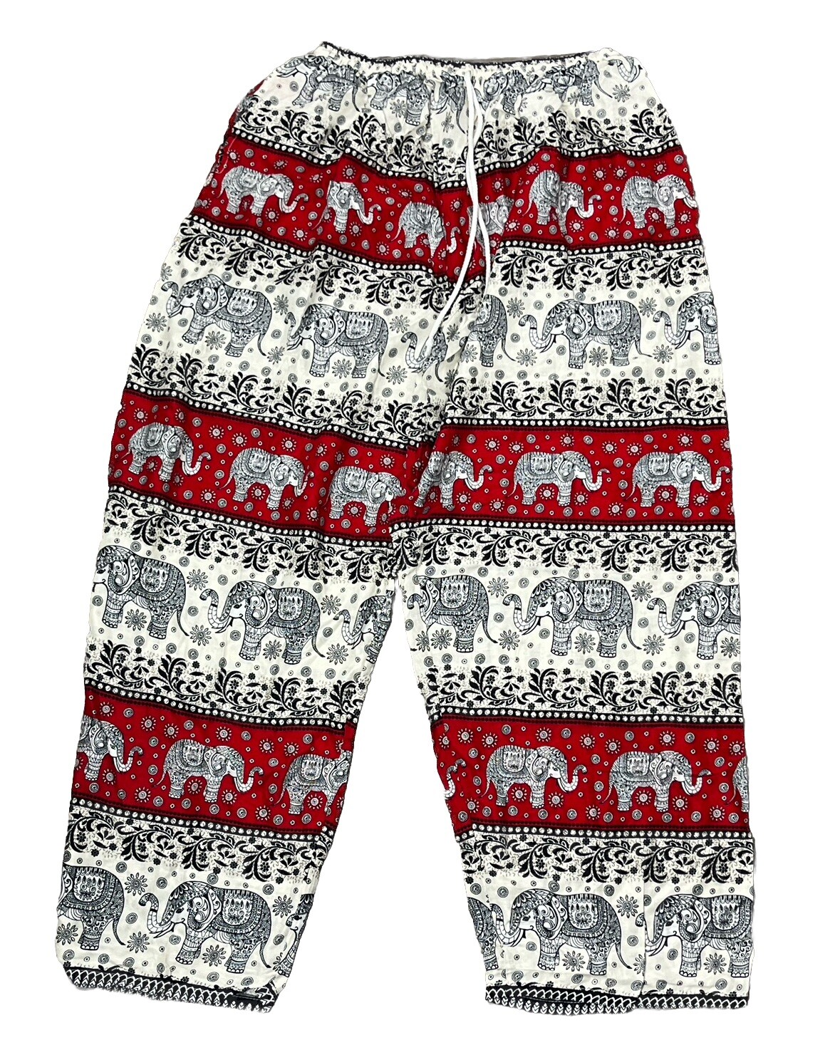 Boho Red Elephant Print Harem Pants with Pockets & Elastic Waist