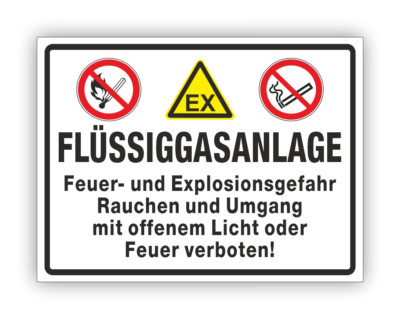 Flüssiggasanlage, Schild,  Feuer Explosionsgefahr, Kunststoff, Folie,Magnetfolie