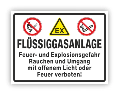 ZEUNERT-SCHILDER Flüssiggasanlage, Schild, Feuer Explosionsgefahr, Kunststoff, Folie,Magnetfolie