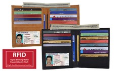 RFID Blocking Men's Cowhide Leather Hipster Bifold Wallet European Credit Card