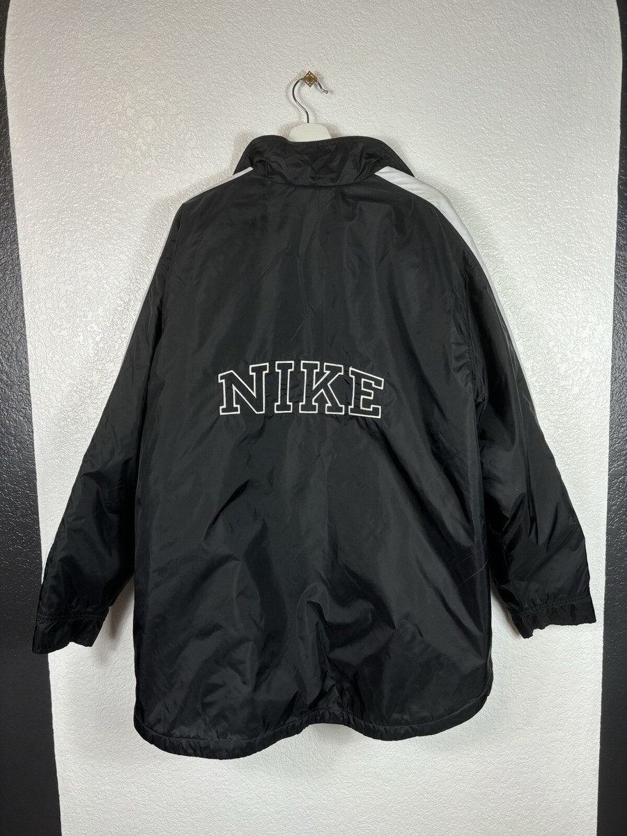 VINTAGE Nike Windbreaker Jacket Mens XL Black White Spellout