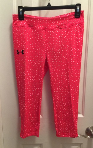 Under Armor Pink Dots Athletic Capri Tights Girls Youth Size L Logo Heat Gear - Picture 5 of 16