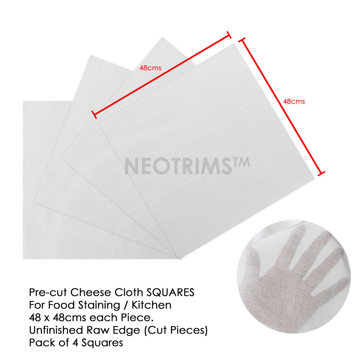 Tissu Mousseline à Fromage 100% Coton Non Blanchi - 1m X 150cm Large, écru, Neotrim