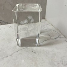 Clear Crystal Glass 3D Laser Etched Rectangular Roses Bouquet Print Paperweight