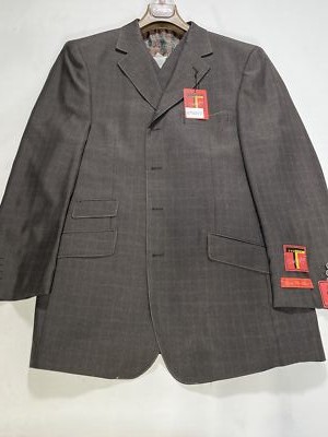 Mens T Fusion Chocolate Brown Check Suit Size 42R 36W NEW | eBay
