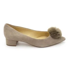 Sole Society Suede Low-Heel Pom Pom Pumps Mirem Porcini