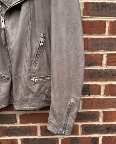 All Saints GIBSON Leather Biker Jacket MEDIUM Grey Mens Bomber Moto AllSaints - Picture 20 of 20