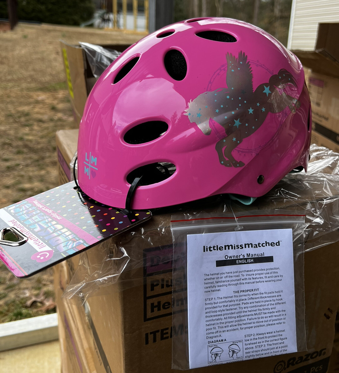 Mismatched Girls Helmet Unicorn Pink New