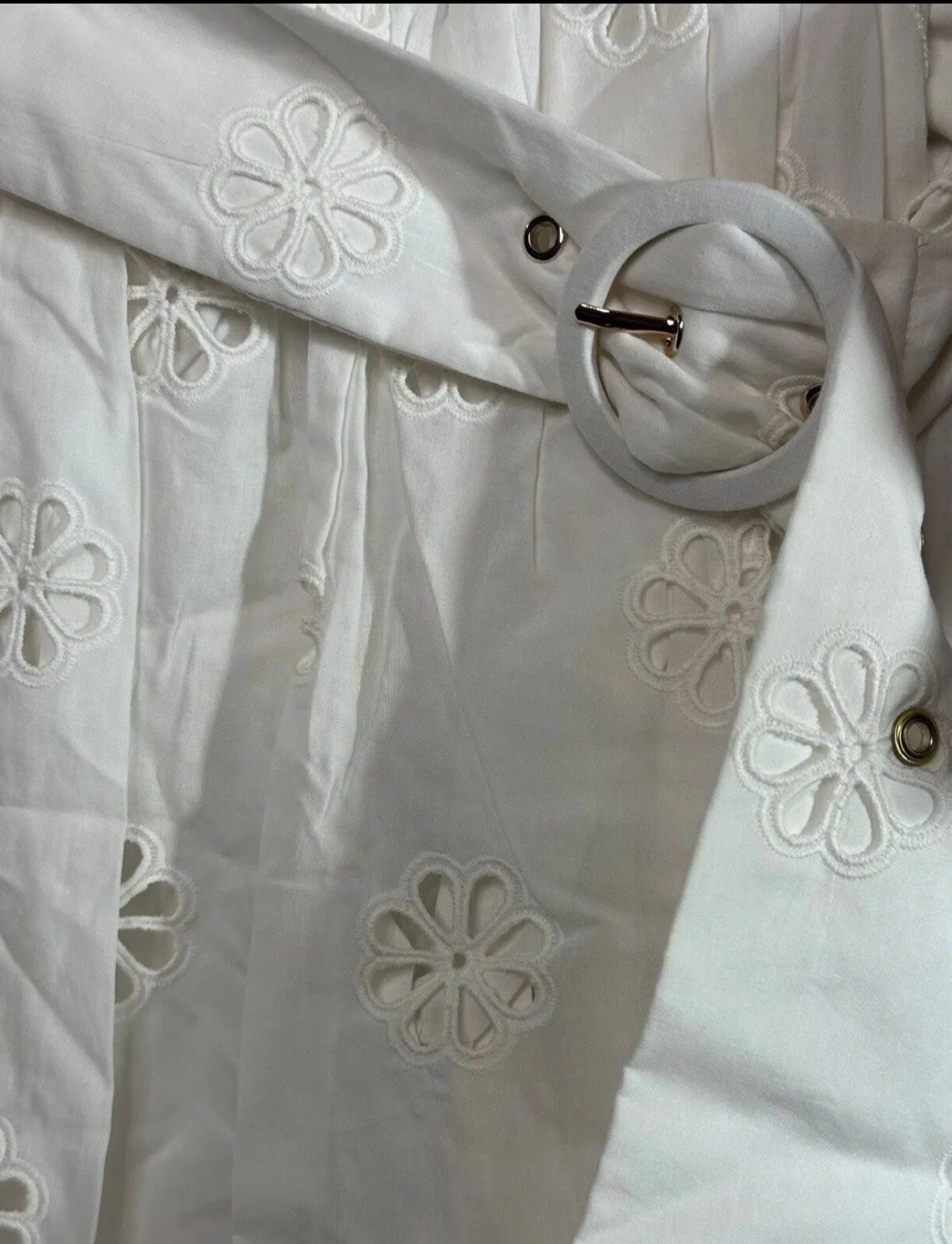 Abito donna nuovo con etichette Kate Spade New York bianco fresco 8 quadrifoglio increspato occhiello cintura