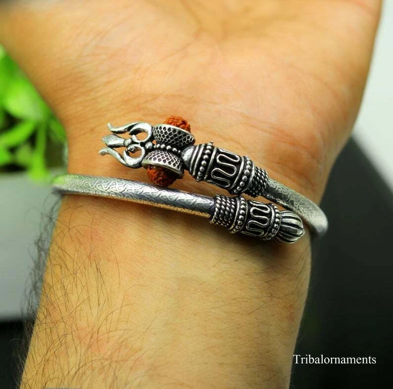 Silver oxidized deals trishul bangle