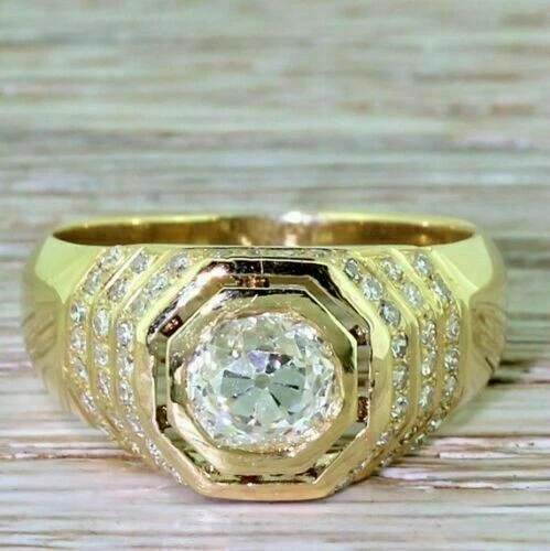 Men's 14K Yellow Gold Plated 2.50 Ct Lab Created Diamond Wedding Ring Round  Cut | eBay