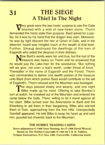 Eclipse Books 1992 THE HOBBIT you pick Singles pack fresh cards Free Shipping - Picture 64 of 74