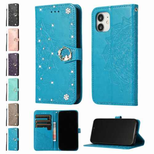 Luxury Leather Diamond Wallet Case Cover For iPhone 12 Pro Max 11 Xs Max Xr 7 8+ - Picture 1 of 22