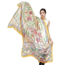 100% Mulberry Satin Silk Summer Travel Scarf Extra Large Women Floral Shawl O...