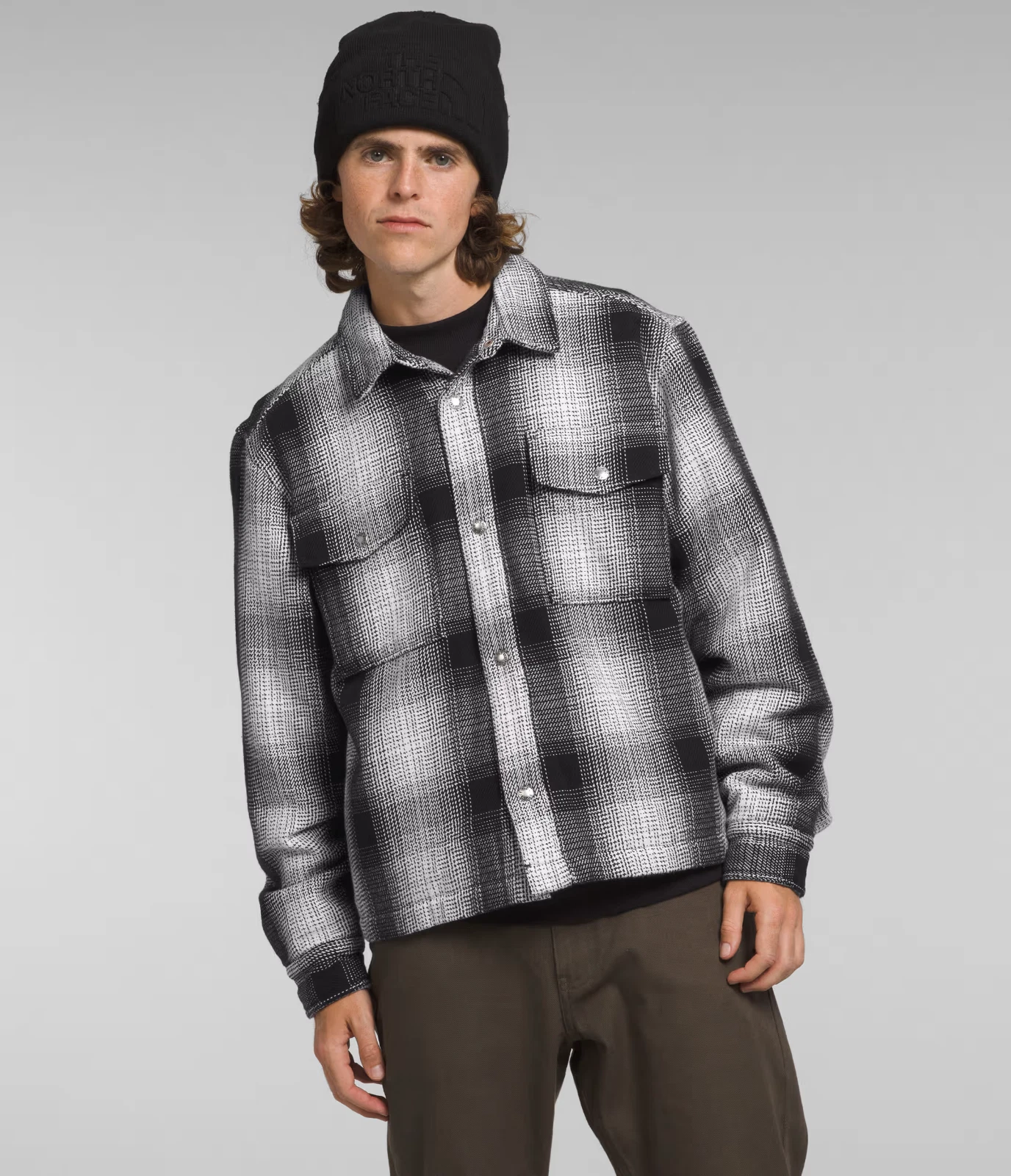 The North Face Valley Twill Utility Shacket Black White Plaid Jacket Small Mens