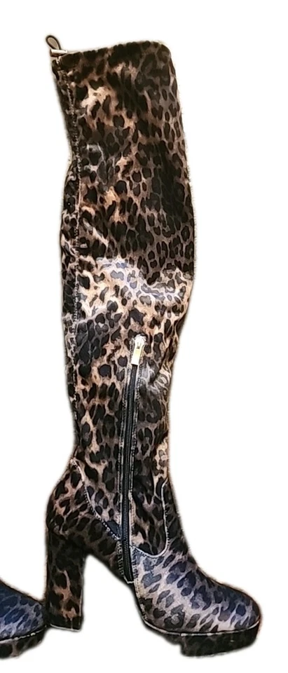 Botas altas de bambú con plataforma y estampado de leopardo para mujer 9 4" tacón Y2K retro Foto 3 de 4