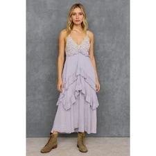 CHELSEA & VIOLET Tiered Gauzy Cotton Maxi Dress Crochet Babydoll Fairy Grunge S