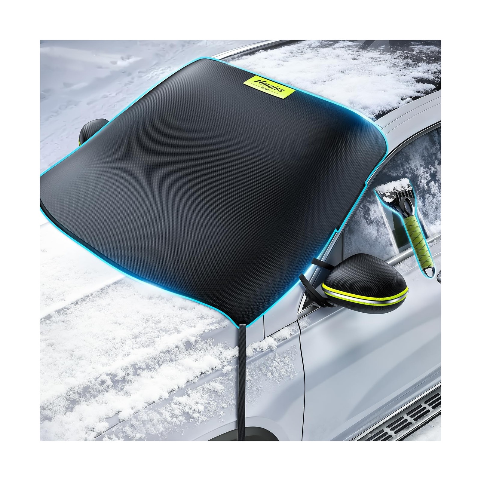 Nmoiss 3-In-1 Windshield Snow Cover - Ice Scraper, 600D Winter Car Kit