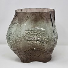 VTG Large Hand Blown Textured Smoked Tented Color Plated Wave Art Glass Vase 10"