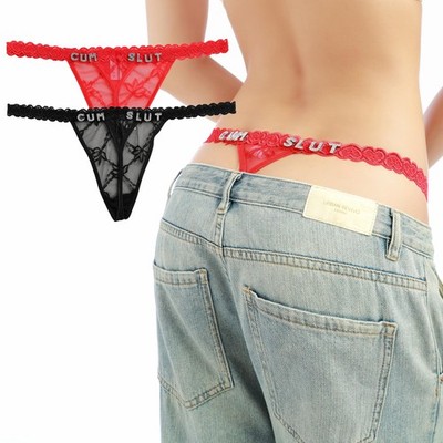 CUM SLUT THONG LACE PANTIES EXTREME SLUTTY Panty Rhinestone LETTERS STRIPPER NEW