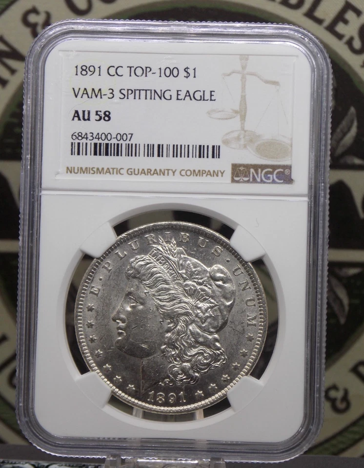 1891 "CC" Morgan SILVER Dollar *SPITTING EAGLE* VAM-3 $1 NGC AU58 #007 About Unc - Image 4 of 4