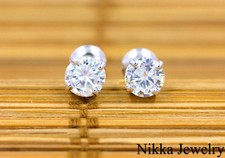 1.20 Carat TW Round Cut Natural Diamond 14K White Gold Stud Earrings Screw Back