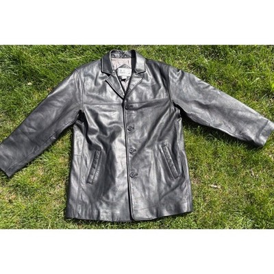 Vintage RBM Outdoor Collection Mens Black Genuine Leather Car Coat Jacket Medium