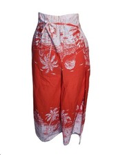 Vintage 60s 70s Thailand Palazzo Pants One Size Tie Waist Red White Whide Leg