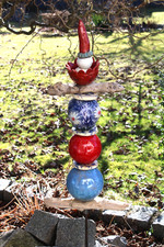 Stele handgetöpfert und glasiert, Gartenstecker (ohne Stab), Keramik Handarbeit