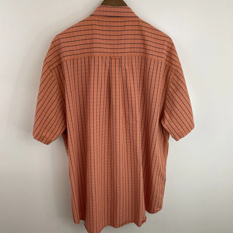 Cutter & Buck Shirt Mens 2XB Big 2X Orange Plaid Short SLV Button Down Textured - Image 2 of 4