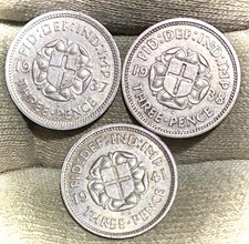 1937 1938 & 1941 Great Britain UK Threepence UNC SILVER