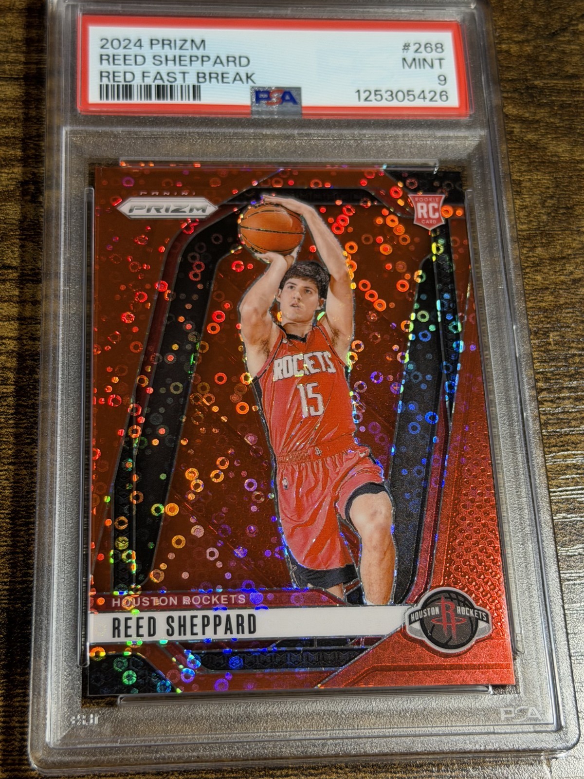 REED SHEPPARD 2024 Prizm Fast Break Red Disco Refractor /100 #268 Rookie PSA 9