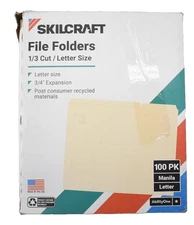 Skilcraft 1/3 Cut Letter Size Manila File Folders 3/4" Expansion 2507 100 Pack