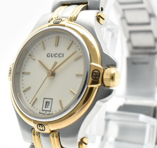 Vintage [NEAR MINT] GUCCI 9040L Ivory Dial Gold Date 27mm Quartz Women's Watch
