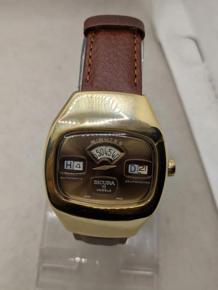 Vintage Sicura Jump Hour Digital Automatic Swiss Made Men’s Wrist Watch. 40mm - Image 2 of 4