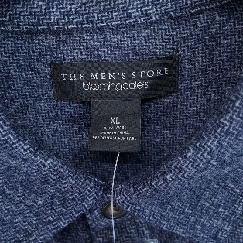 BLOOMINGDALES Jacket Mens XL Dark Blue Button Up Overshirt 100% Wool $248 image 3