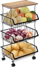Rollender Küchenwagen mit Holzplatte - 4-stufiger Drahtkorb Organizer für Obst,...