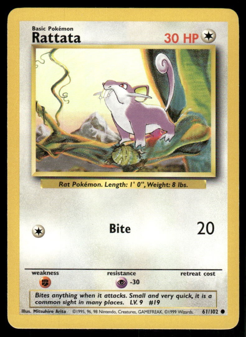 Rattata 1999 Base Set Unlimited WOTC Vintage Pokemon Card 61/102 (LP-NM)