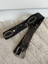 Vintage Energie Belt Studded Rivets Black Canvas Leather Biker Grunge Style Sz36