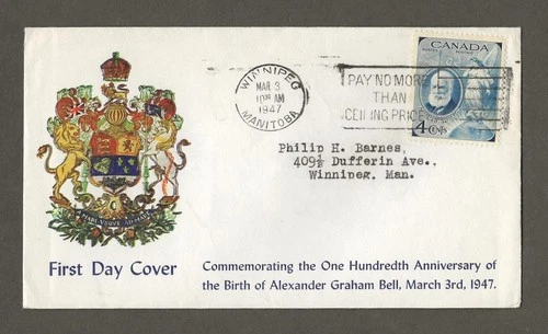 Canada first day cover, Talbot Cachet 1947 Graham Bell, telephone [ 789