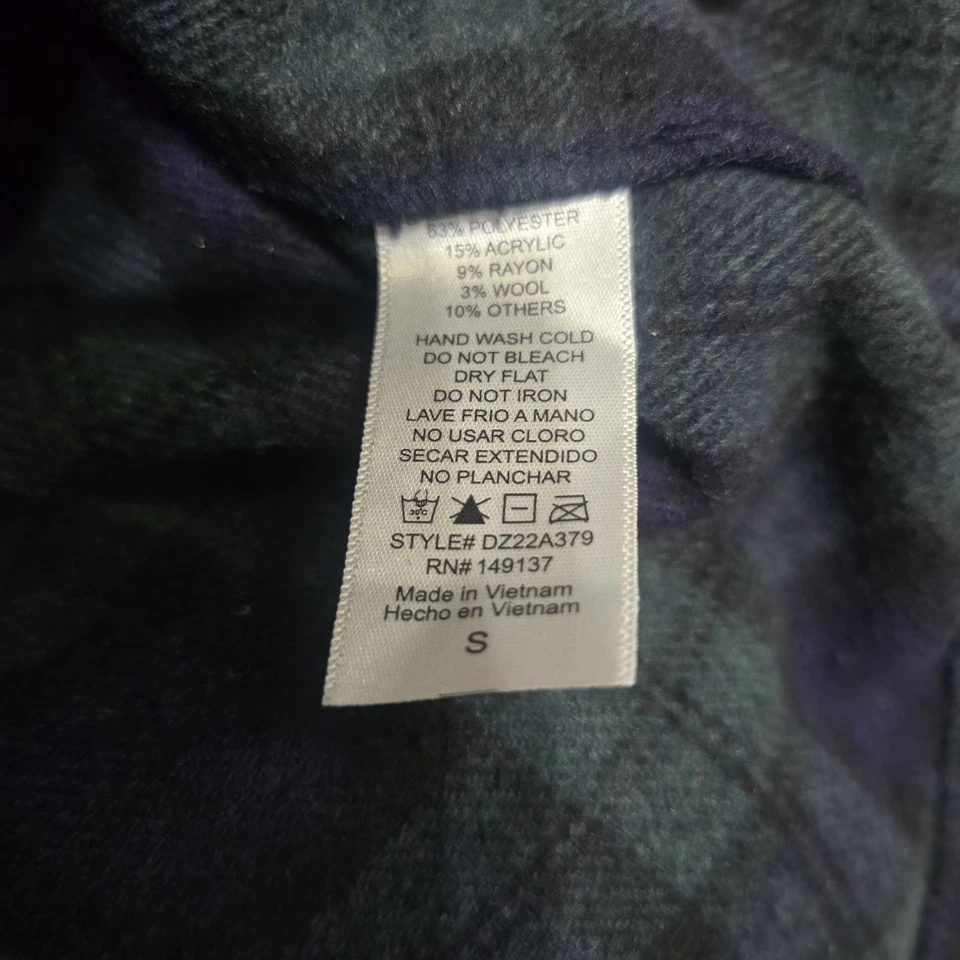 Camisa de franela a cuadros Double Zero pequeña azul verde abotonada dobladillo alto-bajo para mujer Foto 4 de 4