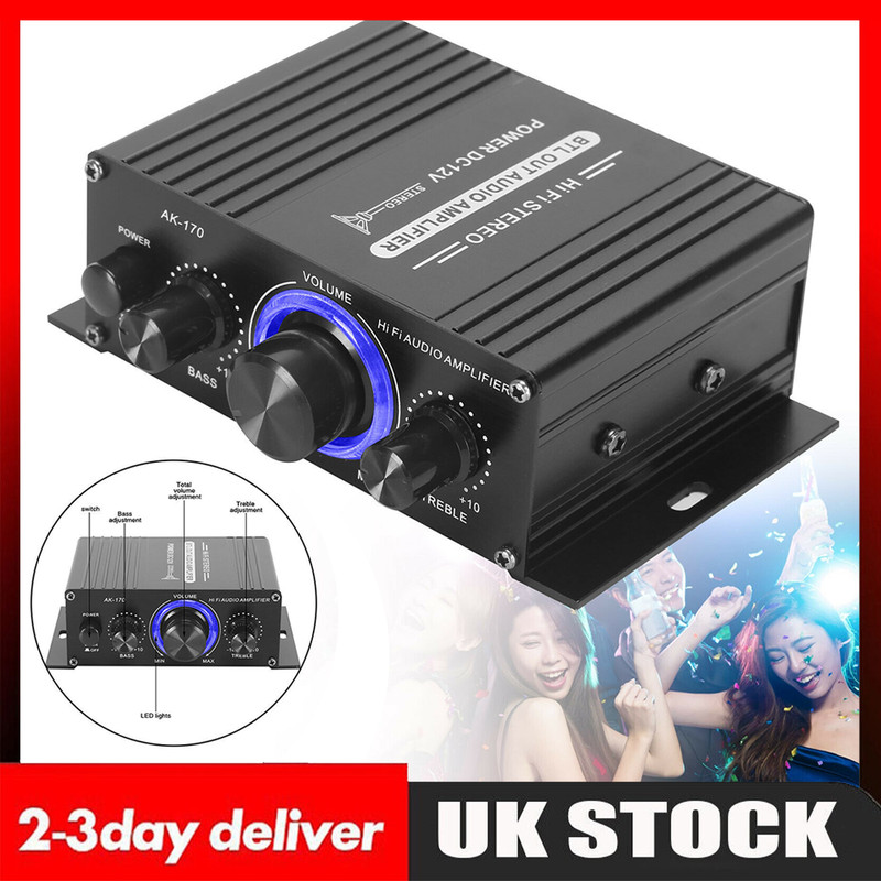 40W 12V HiFi LED Digital Power Amplifier Mini Stereo Audio Amp FM Mic Car Home