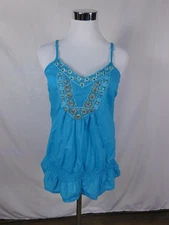Apt 9 Turquoise Beaded Boho Tank M - Ruffle Hem Embellished - Excellent