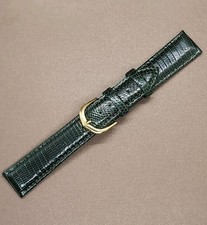 Vintage NOS 18mm Dark Green Padded  Stitched Genuine Teju Lizard Watch Band