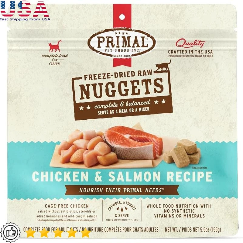 Freeze Dried Raw Cat Food Nuggets Chicken Salmon Healthy High Protein Probiotics