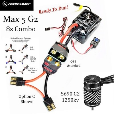 RCP-RTR Hobbywing EZRUN Max 5 G2 ESC & 5690 1250kv 8s Motor Combo QS8 Attached
