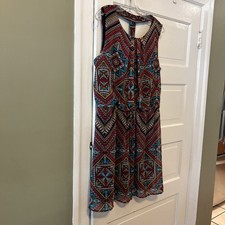 En Focus 14W Multi color Short sleeveless halter Dress lined tie waist cute (LS)