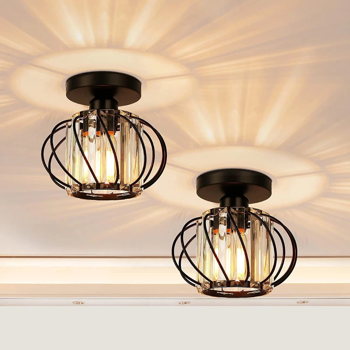 2 Pack Semi Flush Mount Ceiling Light Small Crystal Chandelier
