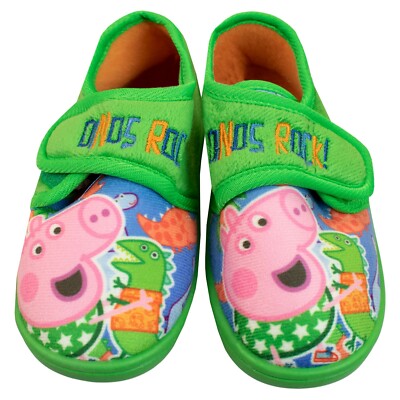 George Pig & Dino Hausschuhe Kinder Jungen UK Größe 5 6 7 8 9 10 Jahre Schuhe grün